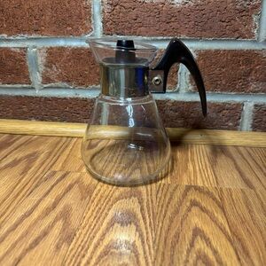VTG Corning Heat Proof Glass Carafe Small Beverage Server MCM Handle Lid Retro